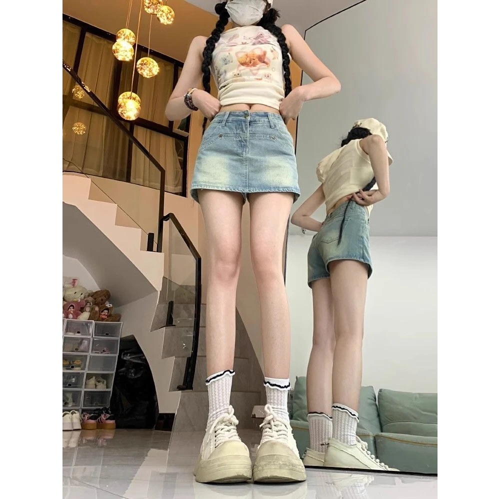 小个子复古牛仔半身裙女夏季百搭高腰显瘦防走光a字包臀短裙裤潮