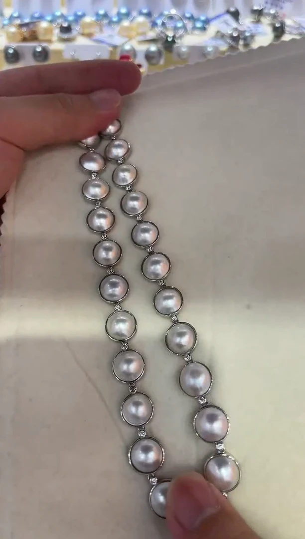 银S925镶嵌拼合珍珠（马贝珠）颈饰清货