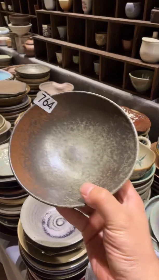 瓷片淳*764清灰手作圆口碗1个