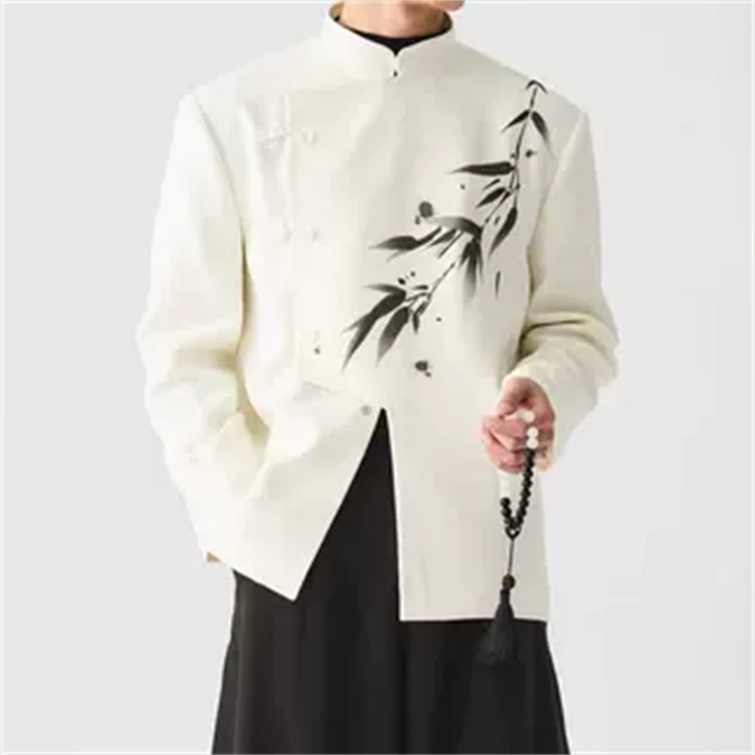 新款白色新中式翠竹刺绣西服套装男西装春夏季新郎订婚穿搭唐装潮