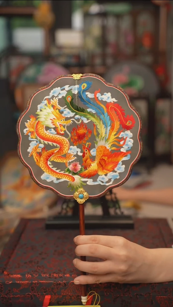 扇子团扇 绣花双面非遗