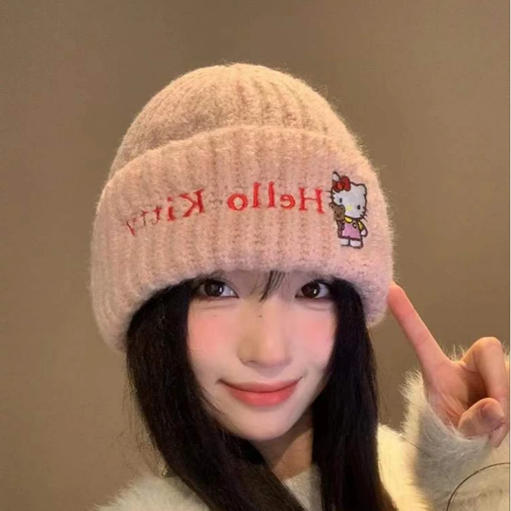 粉色卡通小猫针织帽 12636