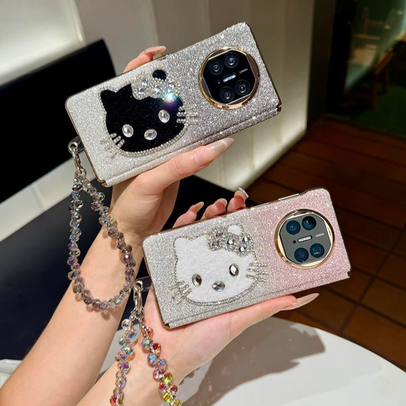 细闪渐变粉适用华为matex6手机壳折叠屏x5典藏版x3透明水滴手链女