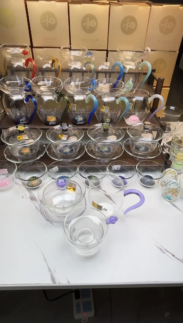 手工艺品琉璃清*禾器 禅语盖碗浅紫＋怡然浅紫 奉珠浅紫普通盒