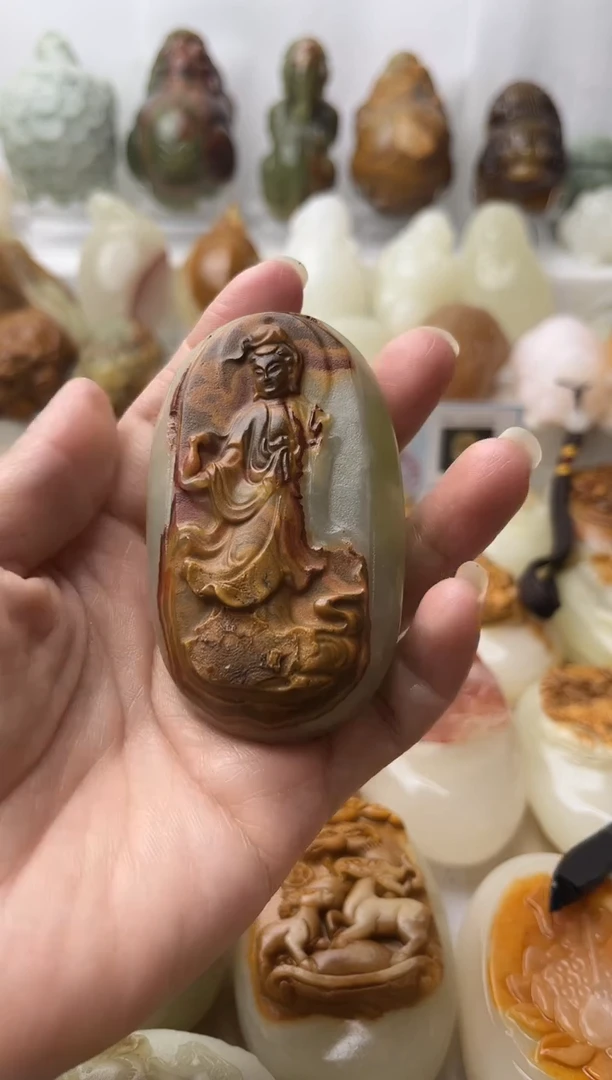 石材方解石棉纹正常不退换观音微瑕