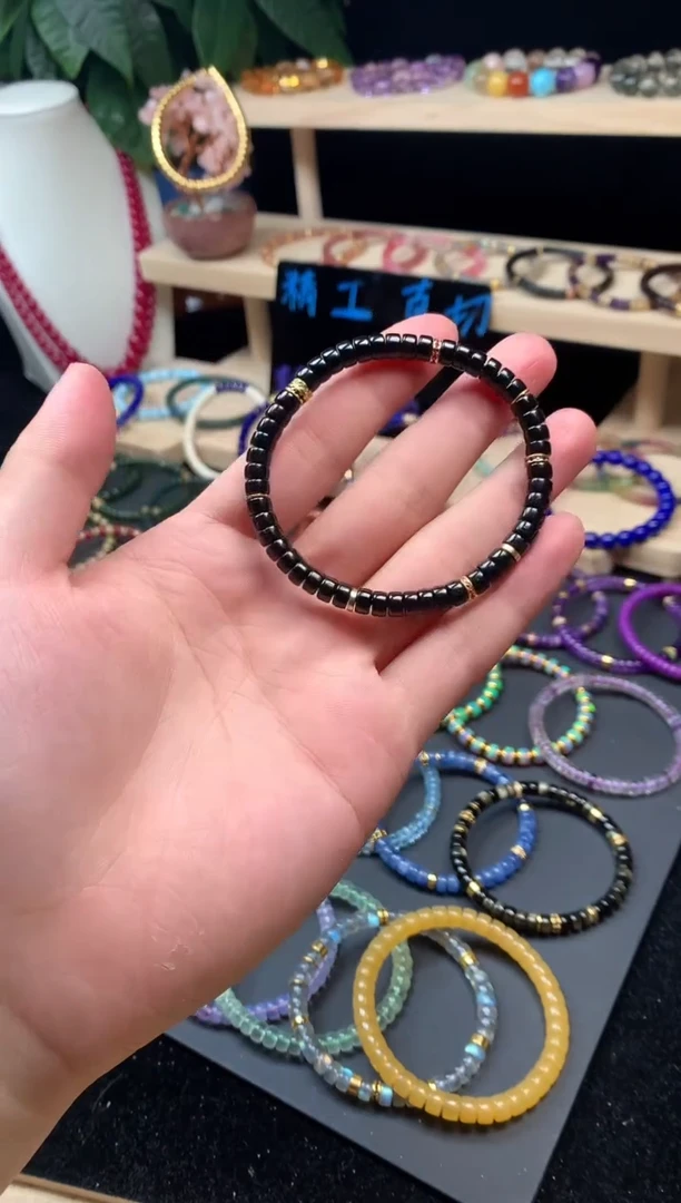 玛瑙/玉髓手串银S925镶嵌黑玛瑙DIY手串5.5mm