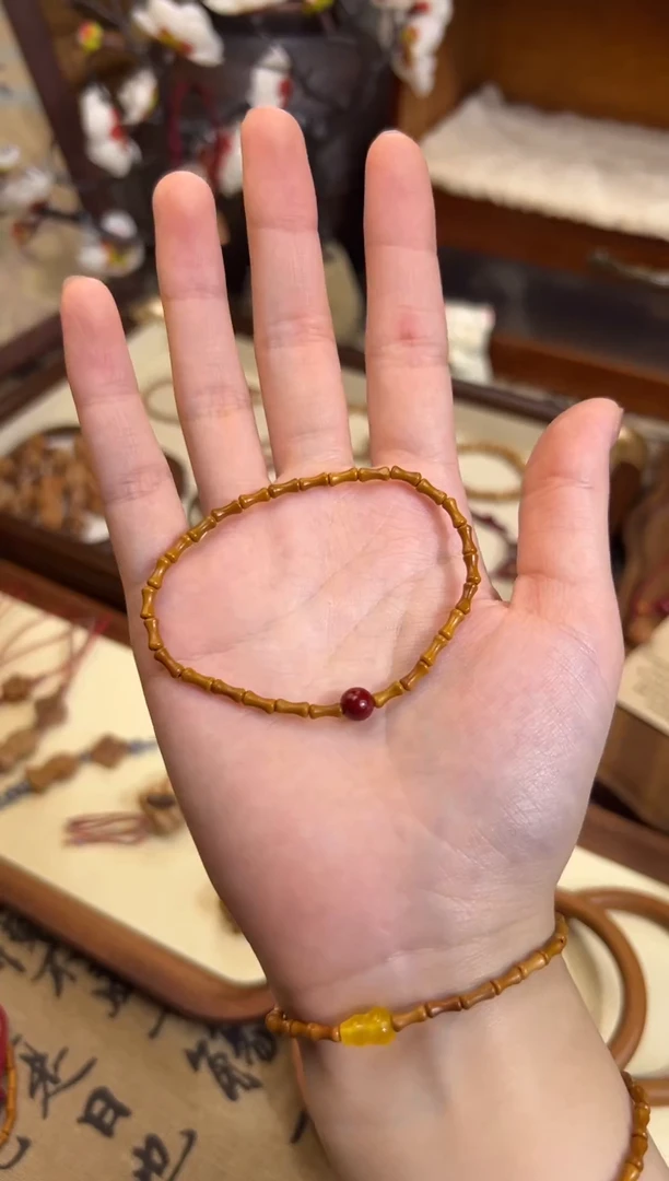 手串桃核【桃缘行】竹节「红色莎莎」桃木桃核辟、挡、驱、护 备注手围