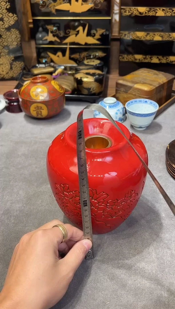 村上堆朱 花瓶 大漆漆器大漆漆器