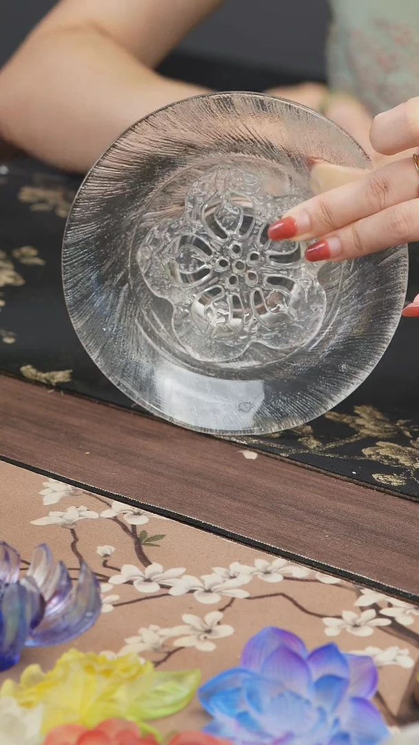 手工艺品琉璃原矿水晶雪花片壶承