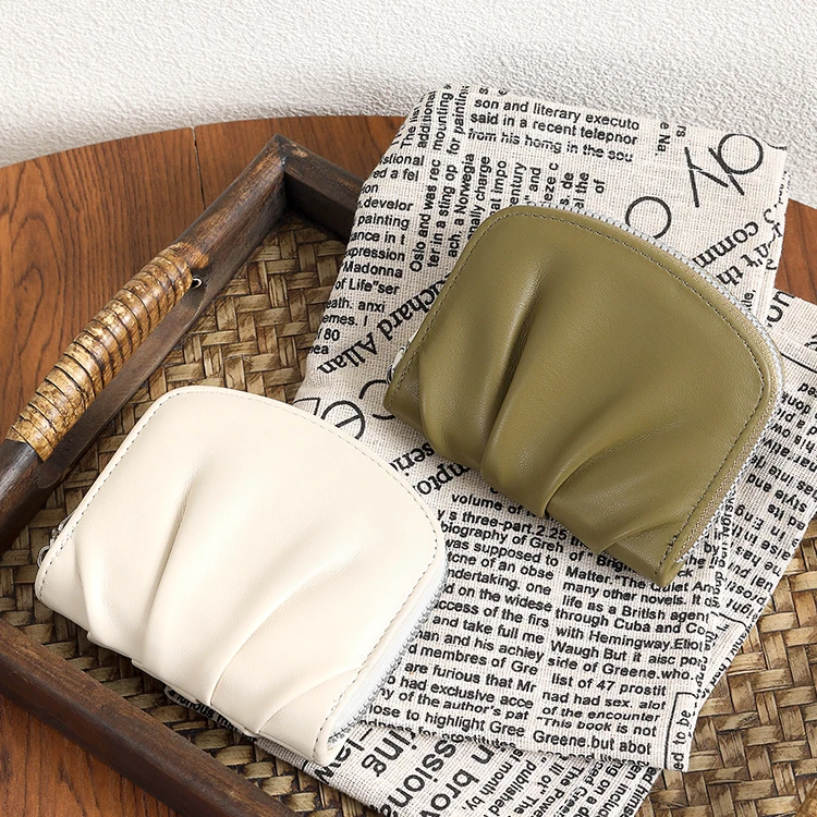 新款褶皱小钱包女韩版简约可爱小巧钱包时尚网红纯色百搭零钱包