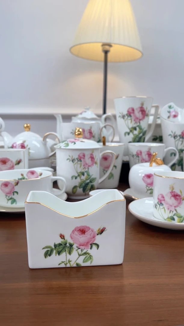 碗玫瑰高骨骨瓷纸巾盒