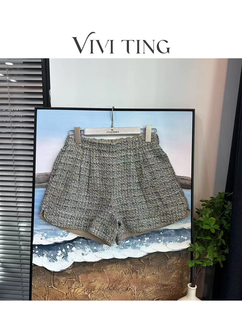 【VIVI·TING】婷姐推荐小香风粗花呢杂色设计感前口袋短裤F560