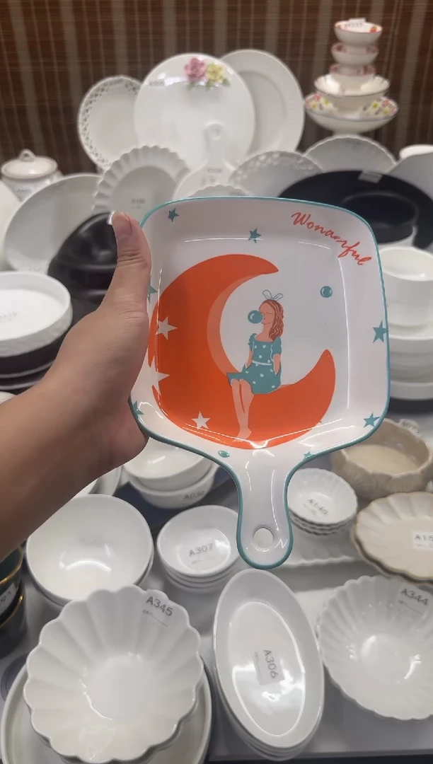 瓷【孤品】月亮女孩把手盘