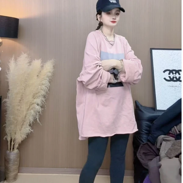 【倩倩】秋冬新款休闲宽松时尚百搭韩版减龄美女图圆领女士上衣卫衣