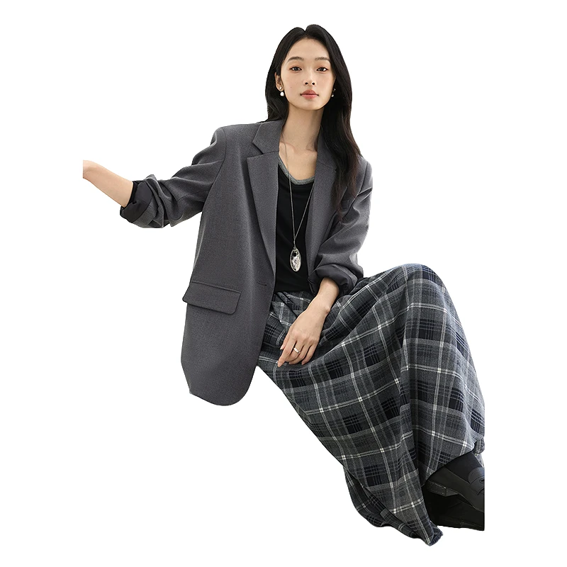 对白灰色高级感正肩小西装百搭气质休闲通勤西服外套DYZB-FDX056