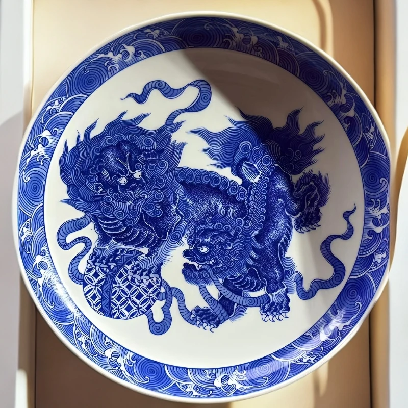 景德镇承古堂花狮壶承直径17厘米手绘