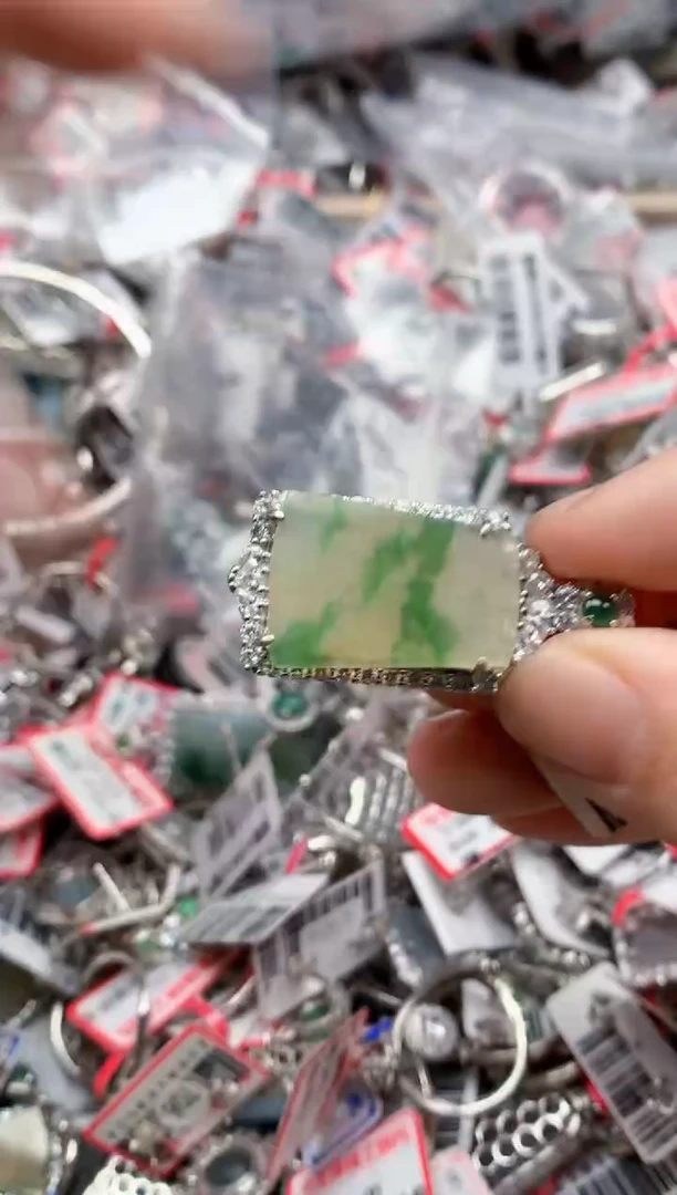 银S925镶嵌戒指翡翠天然A货缅甸翡翠