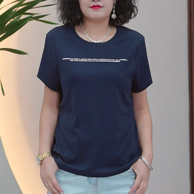 云感冰川棉T恤女大码抽褶字母正肩休闲透气夏季超高弹力空调上衣