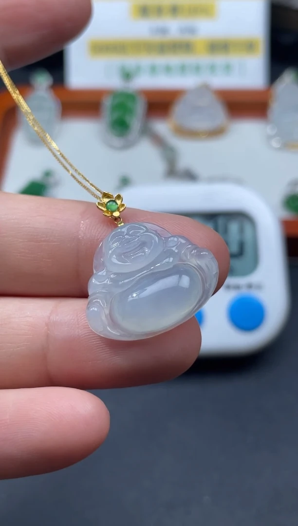 【闪购商品】翡翠颈饰18K金镶嵌天然缅甸翡翠A货佛公+18k金链
