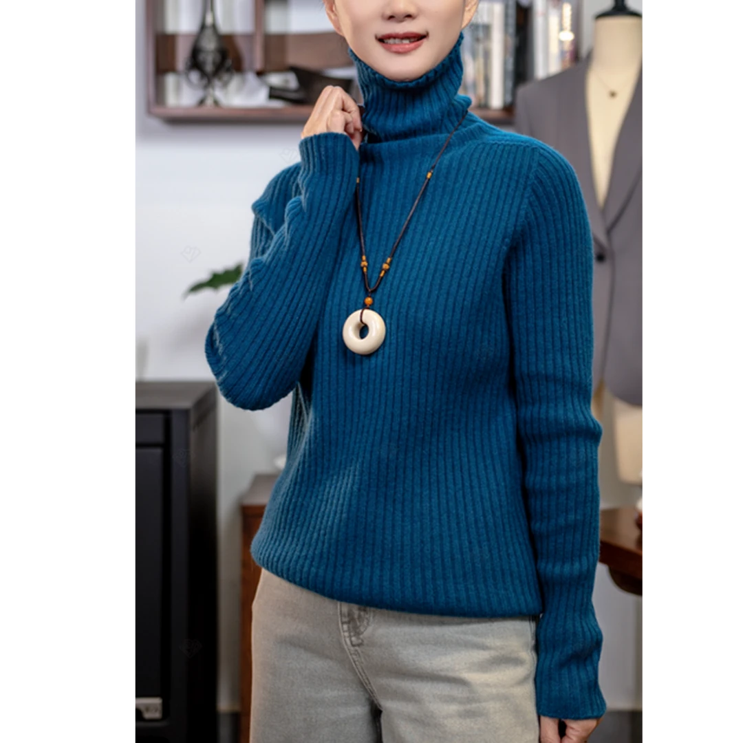 YANER/燕尔晤语2 100羊绒女士秋冬两翻领针织羊绒衫一线成衣