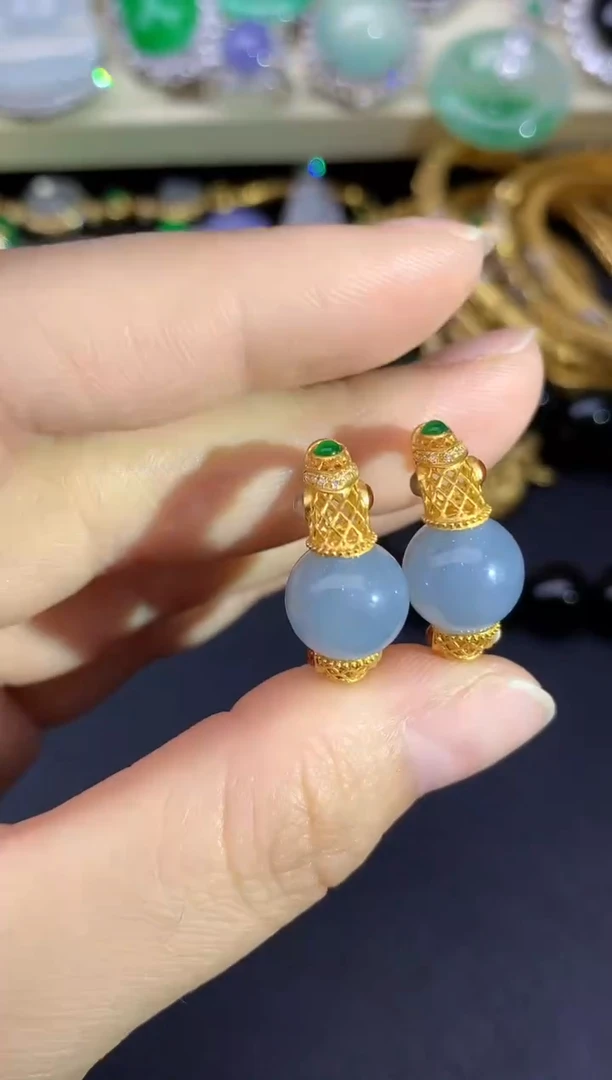 18K金镶嵌翡翠耳饰352-雪姐翡翠天天见