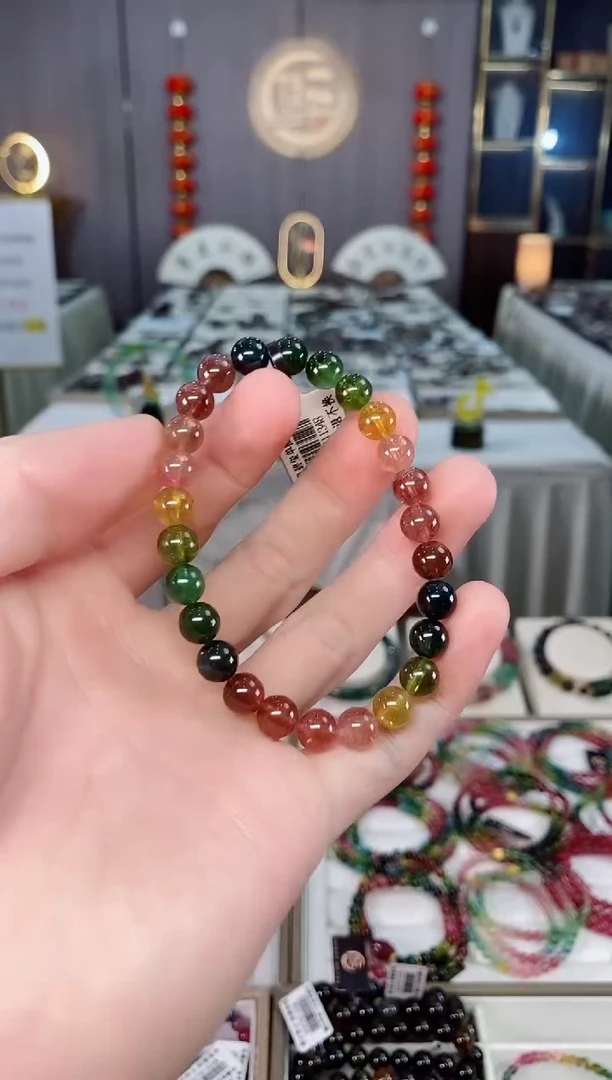 未镶嵌收藏级老矿碧玺色标单圈手串7mm+碧玺xion多样性发一条