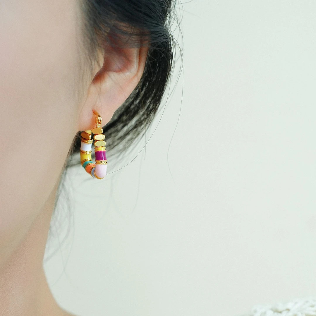 铜合金耳饰 彩色珐琅几何耳扣女新款爆款小众设计精致多巴胺耳环
