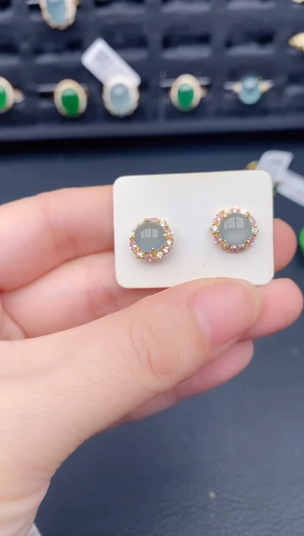 银S925镶嵌翡翠耳饰天然a货翡翠418