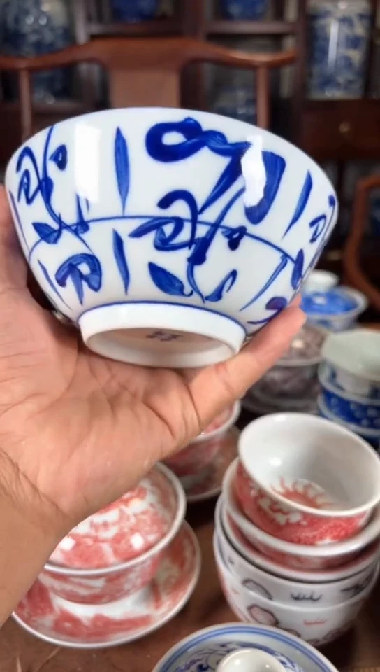 柴窑青花刀字纹碗