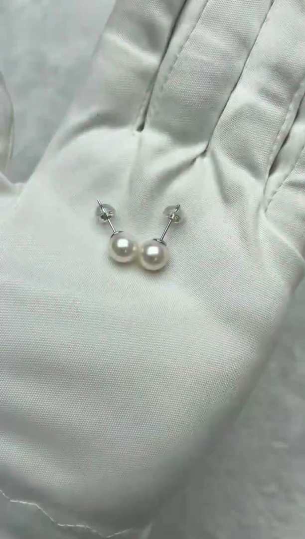 银S925镶嵌海水珍珠耳钉AK素钉8-8.5mm