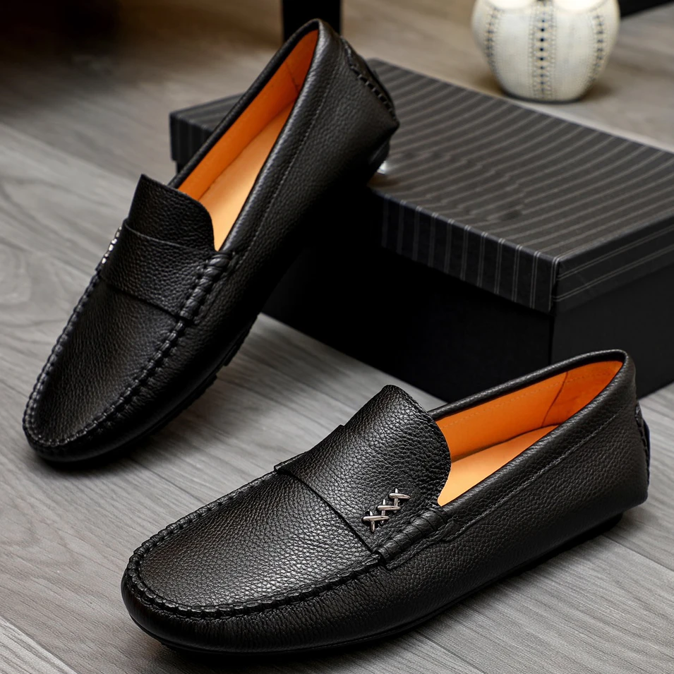 男士豆豆鞋新款软底休闲套脚皮鞋一脚蹬潮流驾车鞋真皮透气百搭