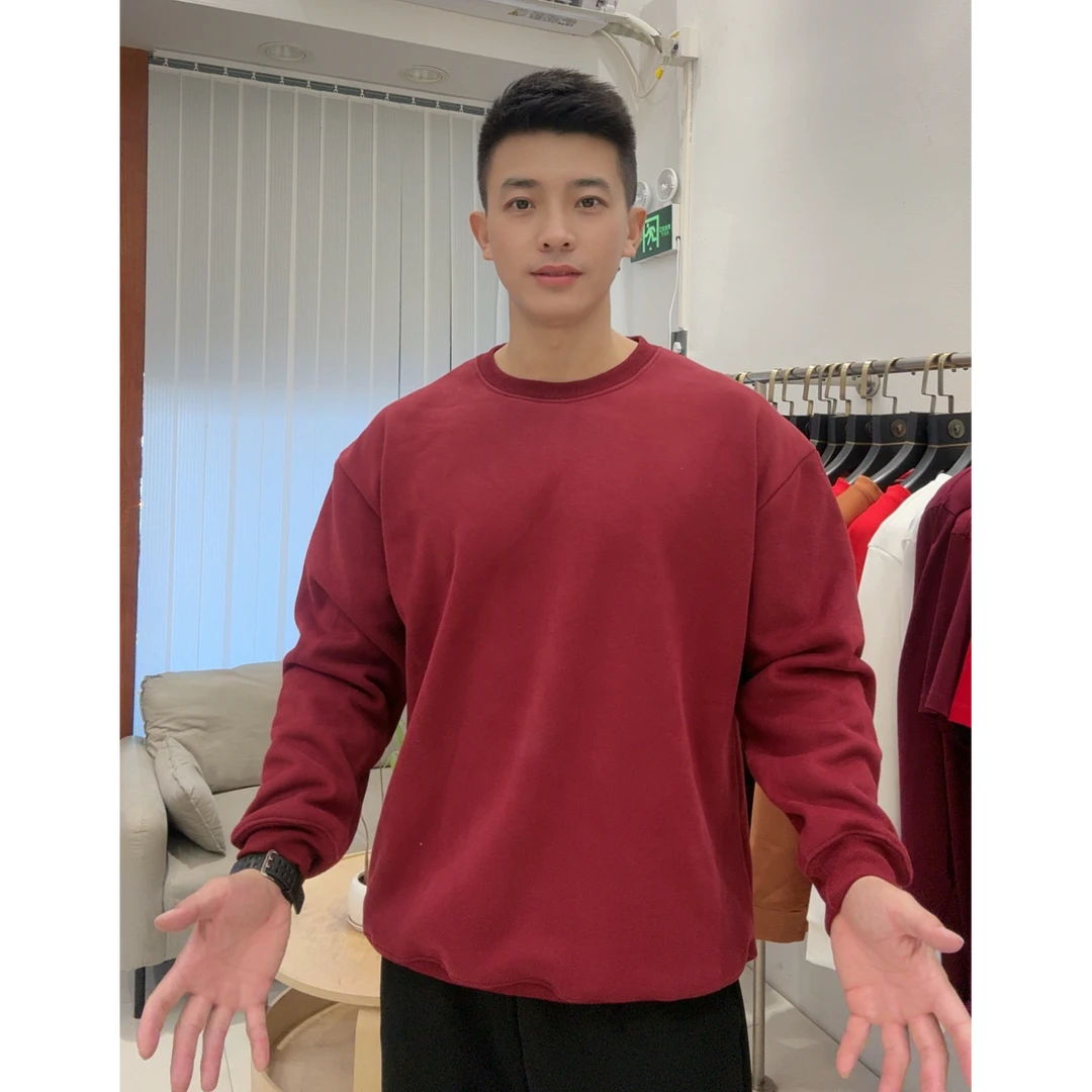 2025秋冬新款长袖加绒卫衣圆领轻奢百搭高品质棉男装上衣净版