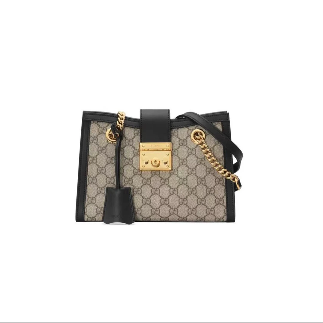 95新 GUCCI/古驰 黑拼 padlock 老花 单肩