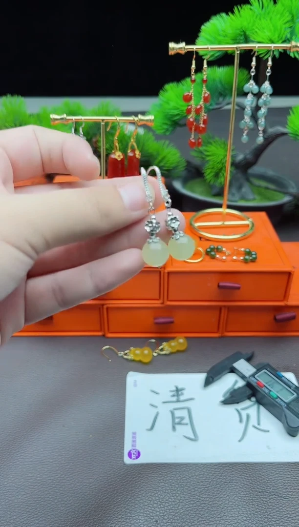 玛瑙/玉髓耳饰银S925镶嵌215