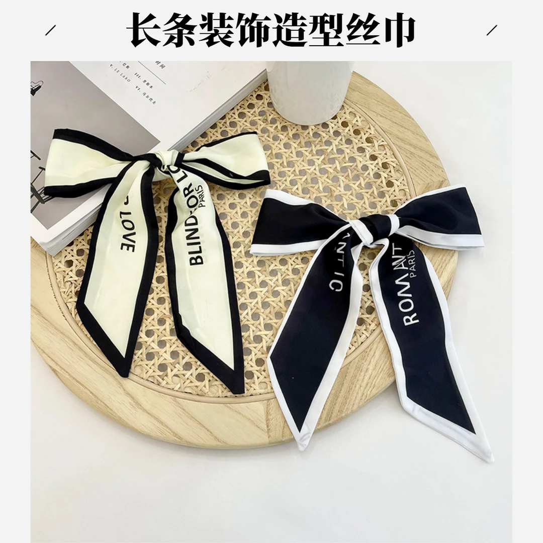 第二件0元网红丝巾发带女白色百搭发带结头绳时尚飘带头饰黑白
