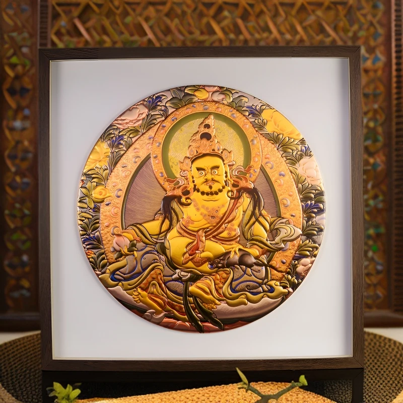 艺铜年浮雕唐卡黄财神铜铝版浮雕拓金錾彩工艺浮雕装饰画