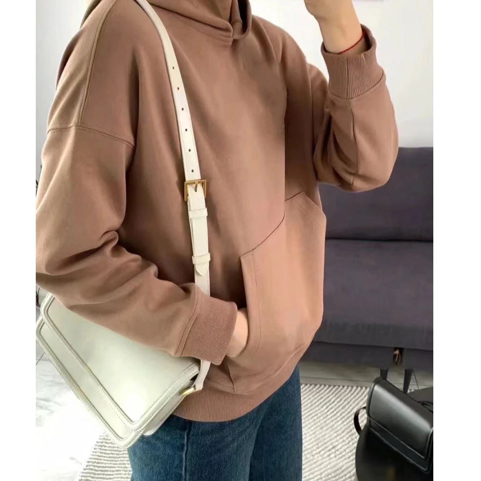 宝丫轻奢  T女式时髦休闲风植绒印花套头连帽卫衣K3846