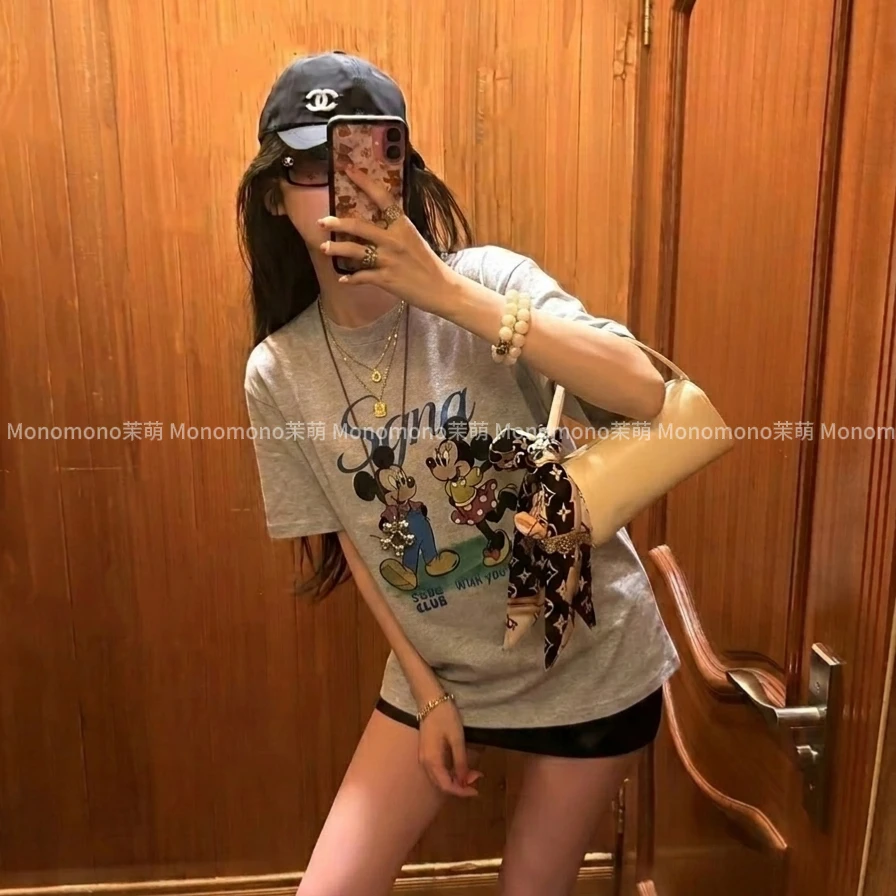 【幸运米奇】韩美式复古设计宽松大版T恤女短袖数码直喷无感印花