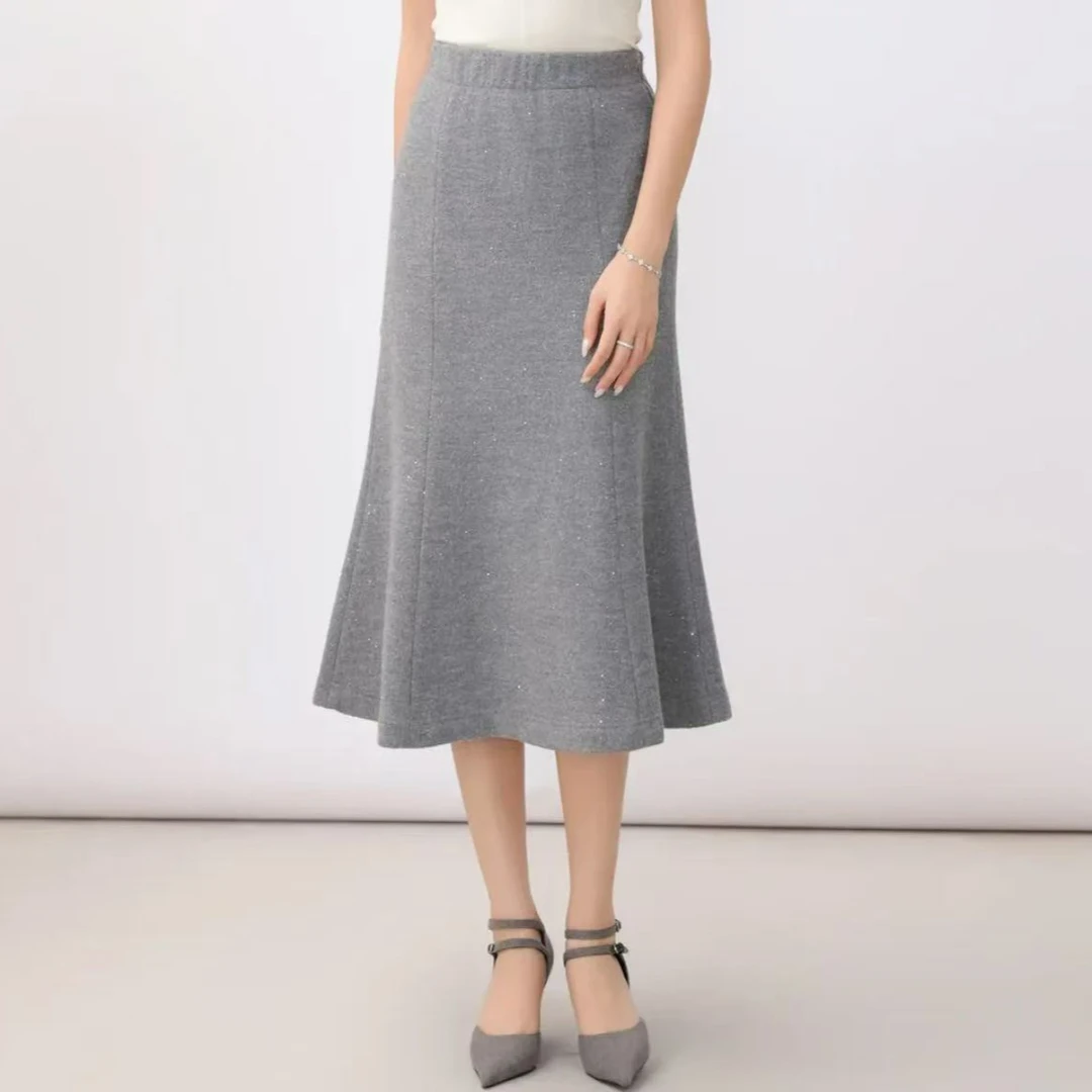 AMASS/阿玛施新款秋冬半身裙高腰中长款显瘦纯色鱼尾裙5200404