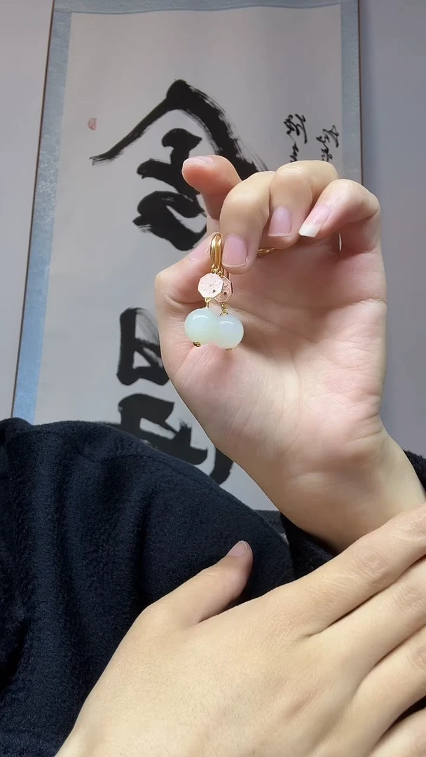 银S925镶嵌和田玉耳饰耳钩卡12
