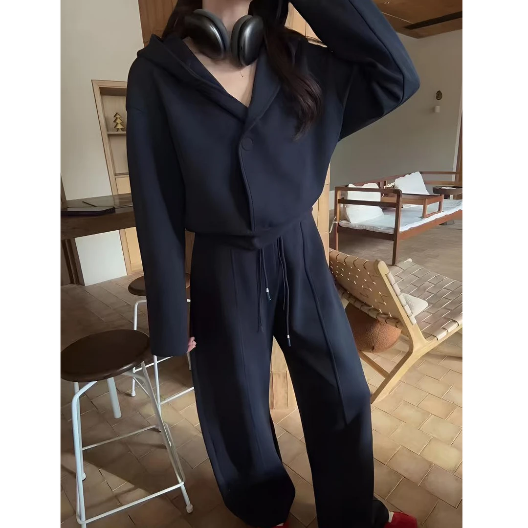 个性简约卫衣抽绳卫裤套装时尚休闲宽松设计感春秋运动时尚休闲