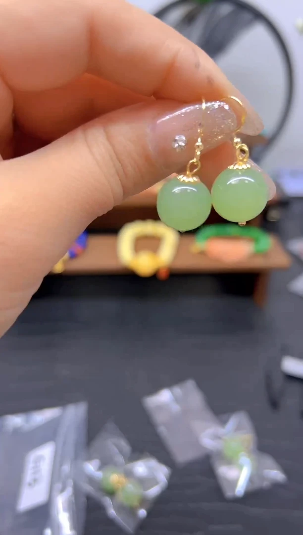 【闪购商品】和田玉耳饰14K金镶嵌Diy耳饰E113