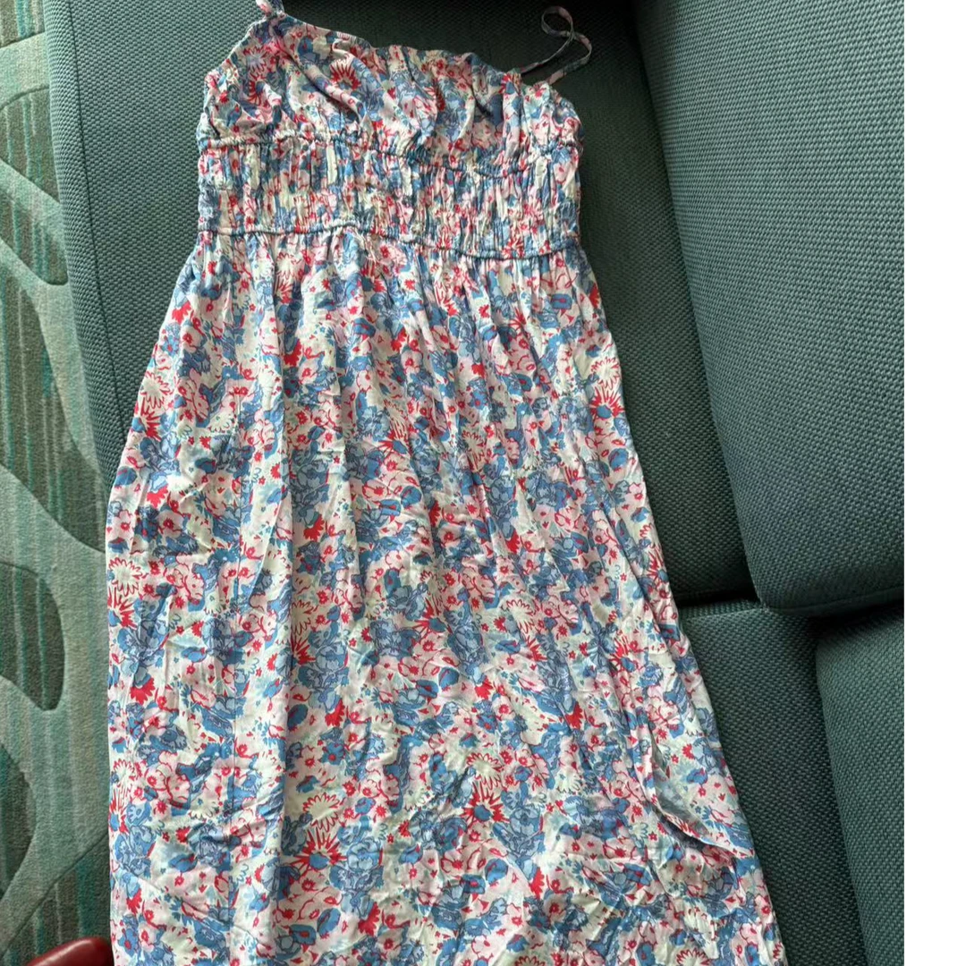 蓝色花吊带连衣裙显瘦气质时尚夏季复古夏款印花韩版显瘦气质时尚