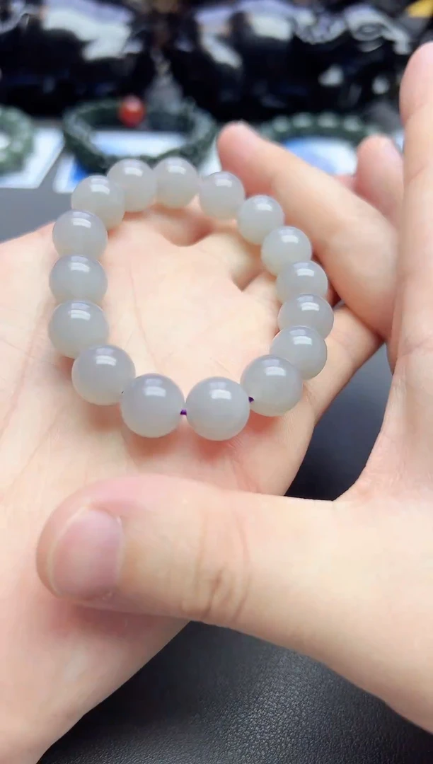 未镶嵌手链和田玉高冰透卡12烟紫手串