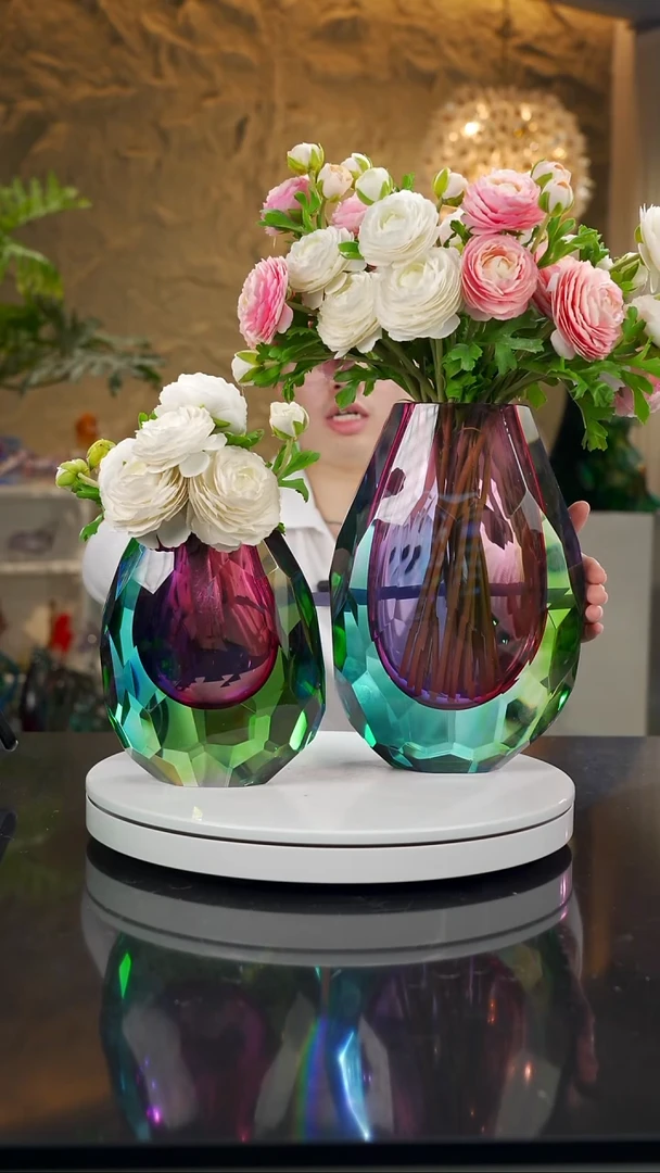 手工艺品琉璃用****6彩色切面花瓶一组