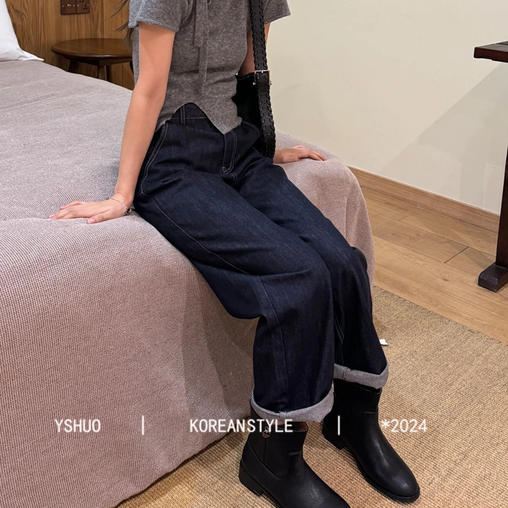 【弯刀牛仔】时尚潮流复古高腰水洗直筒收口弯刀牛仔裤 N2575