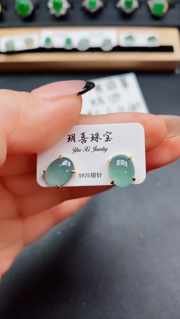 翡翠银S925镶嵌耳饰508500