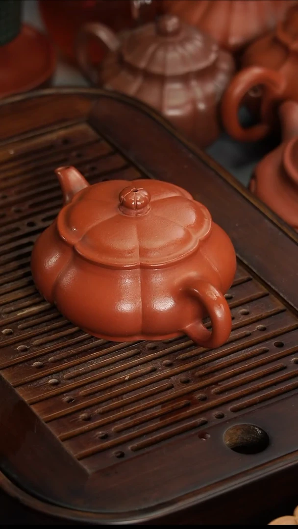 茶壶紫砂宜兴紫砂朱泥筋纹明炉200毫升