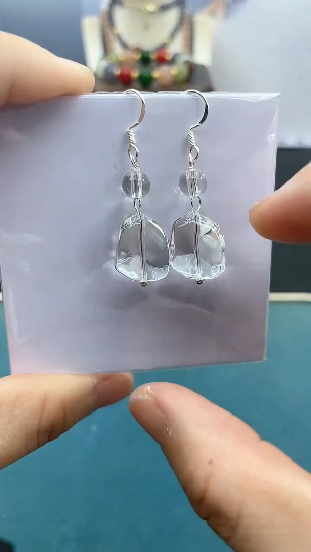 水晶耳饰银S925镶嵌白水晶随行耳钩