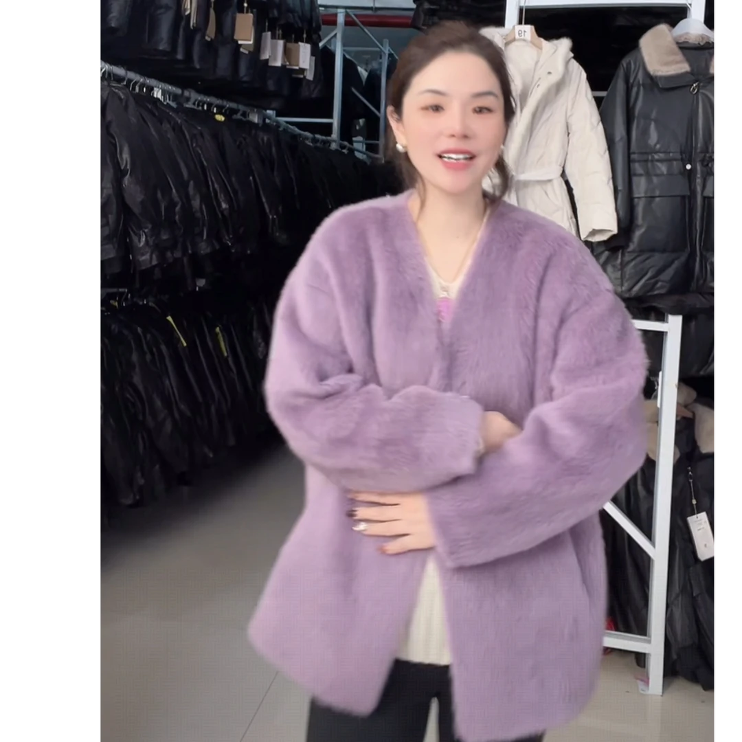 1216气质V领拉毛短外套